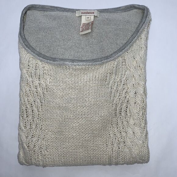 Sundance Sweater Womens Small Cable Knit Mix Media Cotton Pullover Gray Ivory - Picture 11 of 11